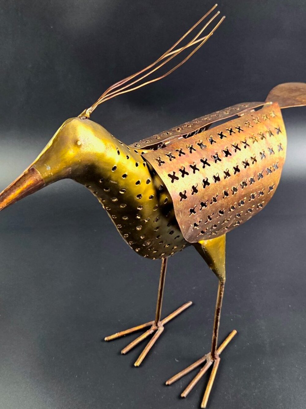 Vintage Metal Bird Votive Candle Holder - Rustic Patina - Made in Indonesia